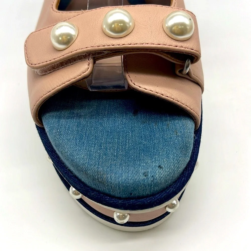 Clone - Diamond Nappa Pink Leather Platform Strap Stud Pearl Sandal Size 41